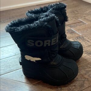 Toddler Boy Sorel Black Snow Boots with Faux Fur 7M